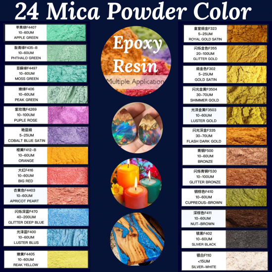 24 Colors Mica Powder Carefully Selected Gold and Pearl Shades 10gm
